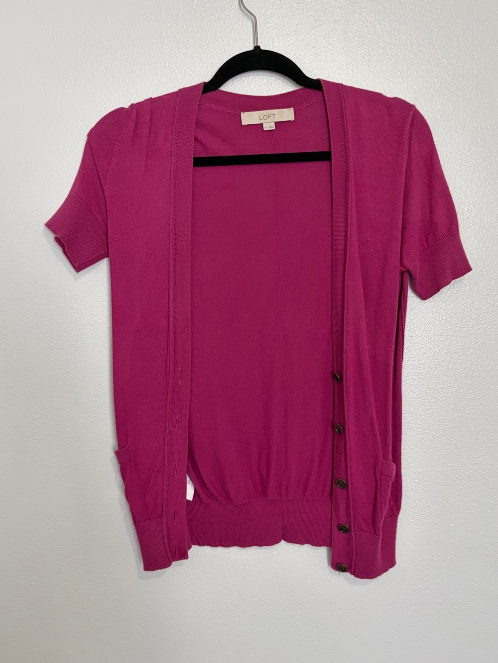 LOFT Pink Pima Cotton Short Sleeve Cardigan XS